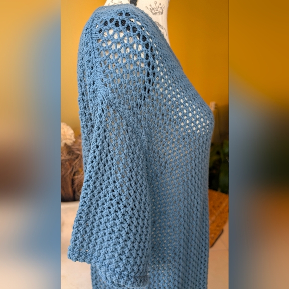 TNA Ponderosa Crochet Mesh Short Sleeve Sweater – Blue | Aritzia Size Medium - Picture 5 of 14